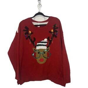 Rudolph Reindeer Sparkly Glasses Jingle Bells Ugly Christmas Sweater Women’s 3X